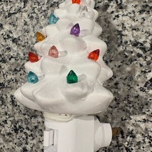 Festive Ceramic Holiday Tree Night Light with Colorful Bulbs